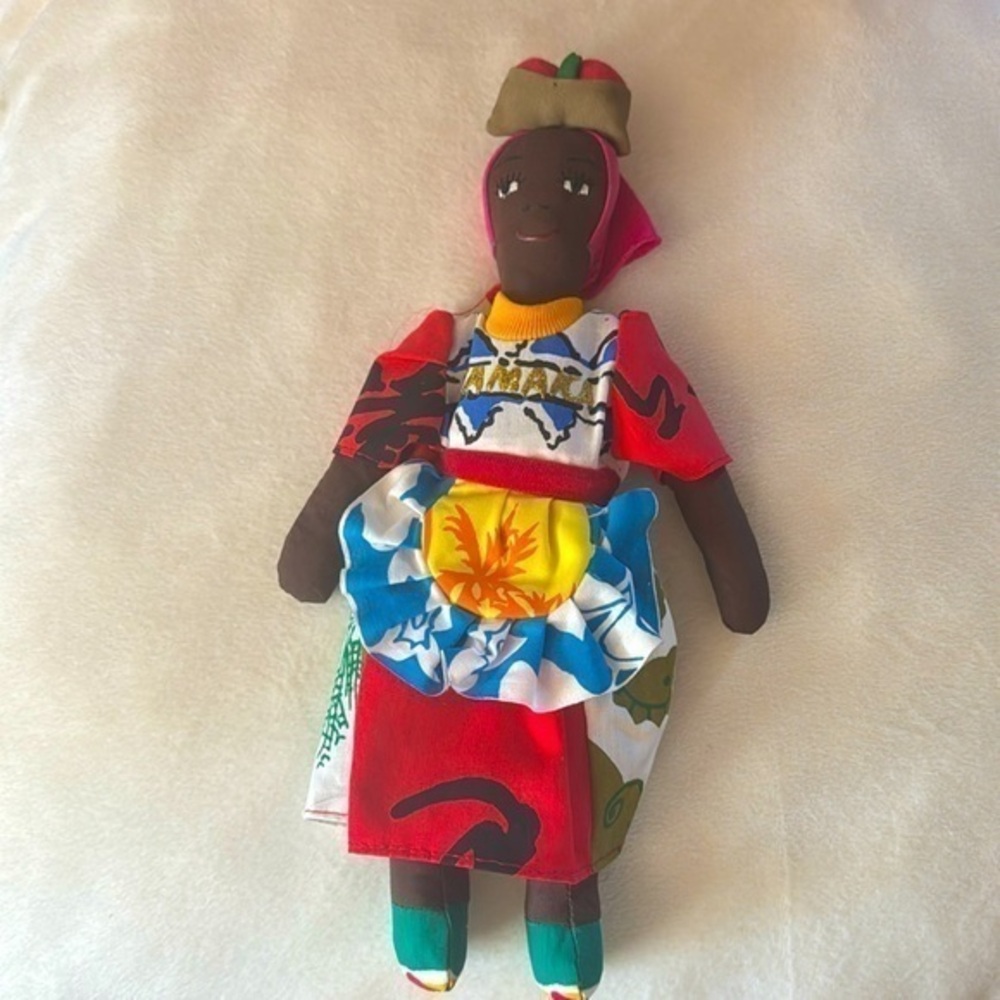 Vintage Mid Century Jamaican Colorful Rag-Doll Girls Old Fashioned Doll Play Toy